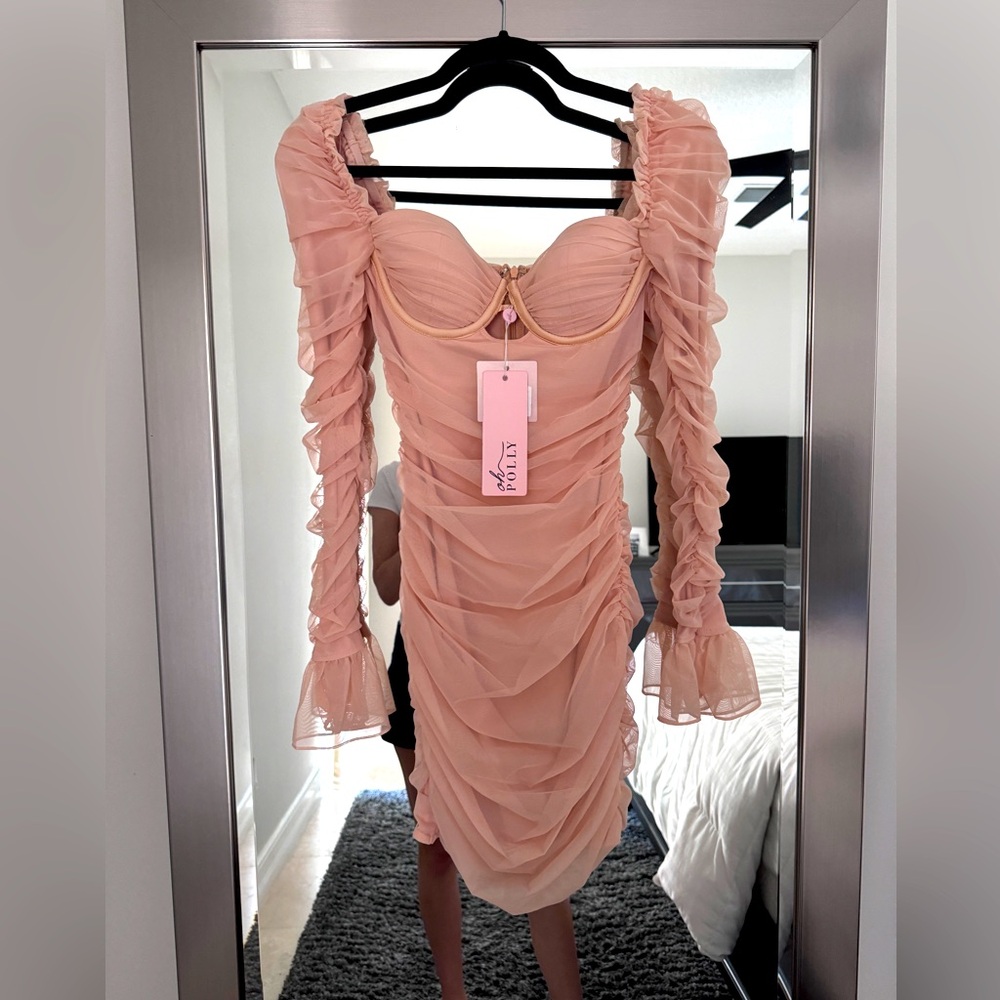 NWT Oh Polly Long Sleeve Ruched Mini Dress